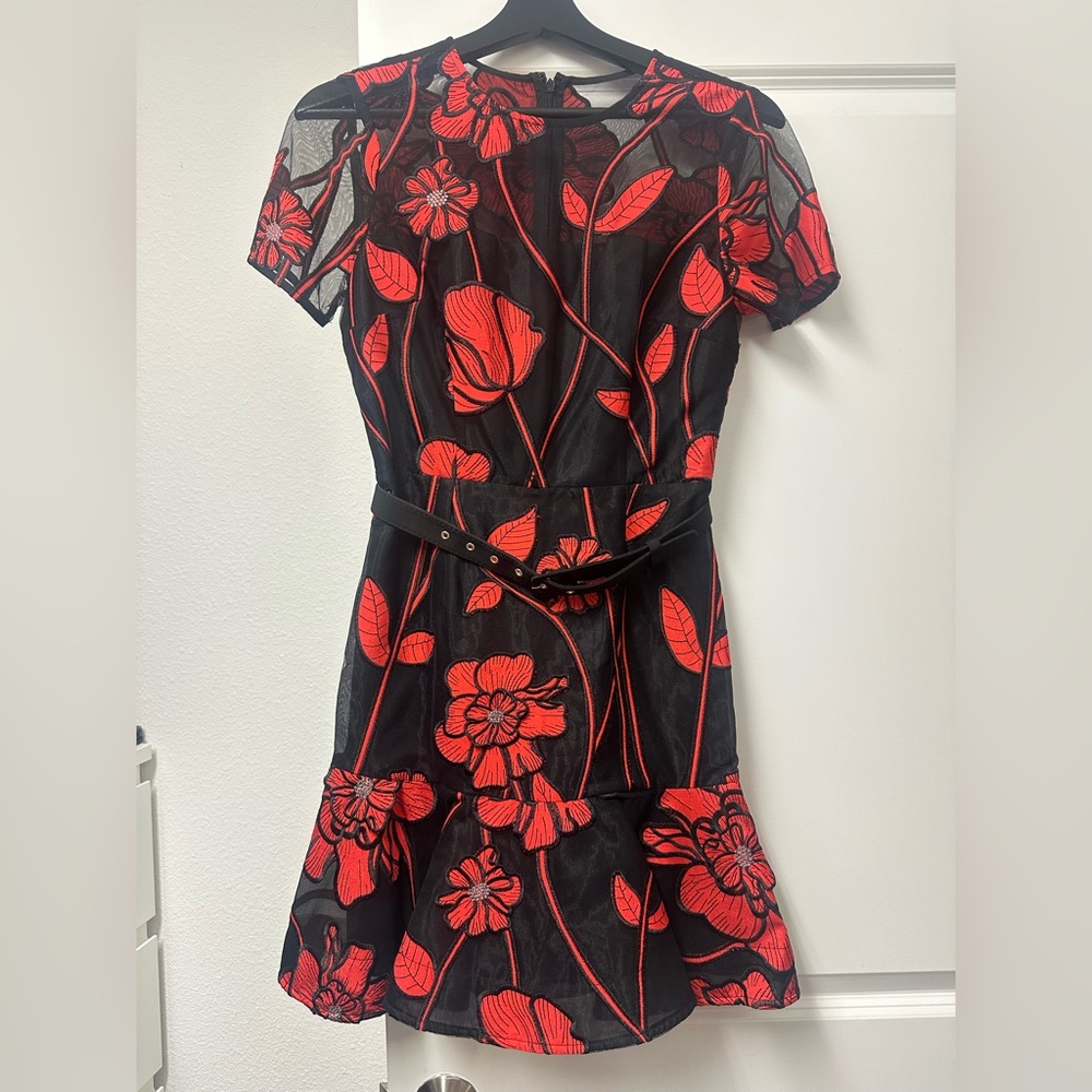 MILLY BELTED FLORAL MINI DRESS